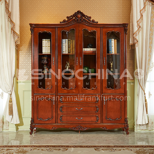 BJ-SG01 bookcase classic four-door room solid wood bookcase, imported Thai oak, environmentally friendly paint